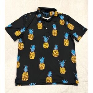 Chubbies Mens Pineapple Print Performance Polo Shirt Black Tropical Golf Size‎ M